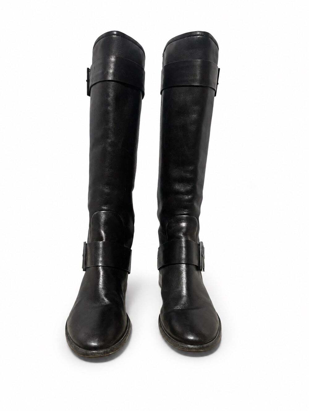 Brian Atwood black leather riding boots size 7.5 crystal heel buckle - Picture 4 of 6